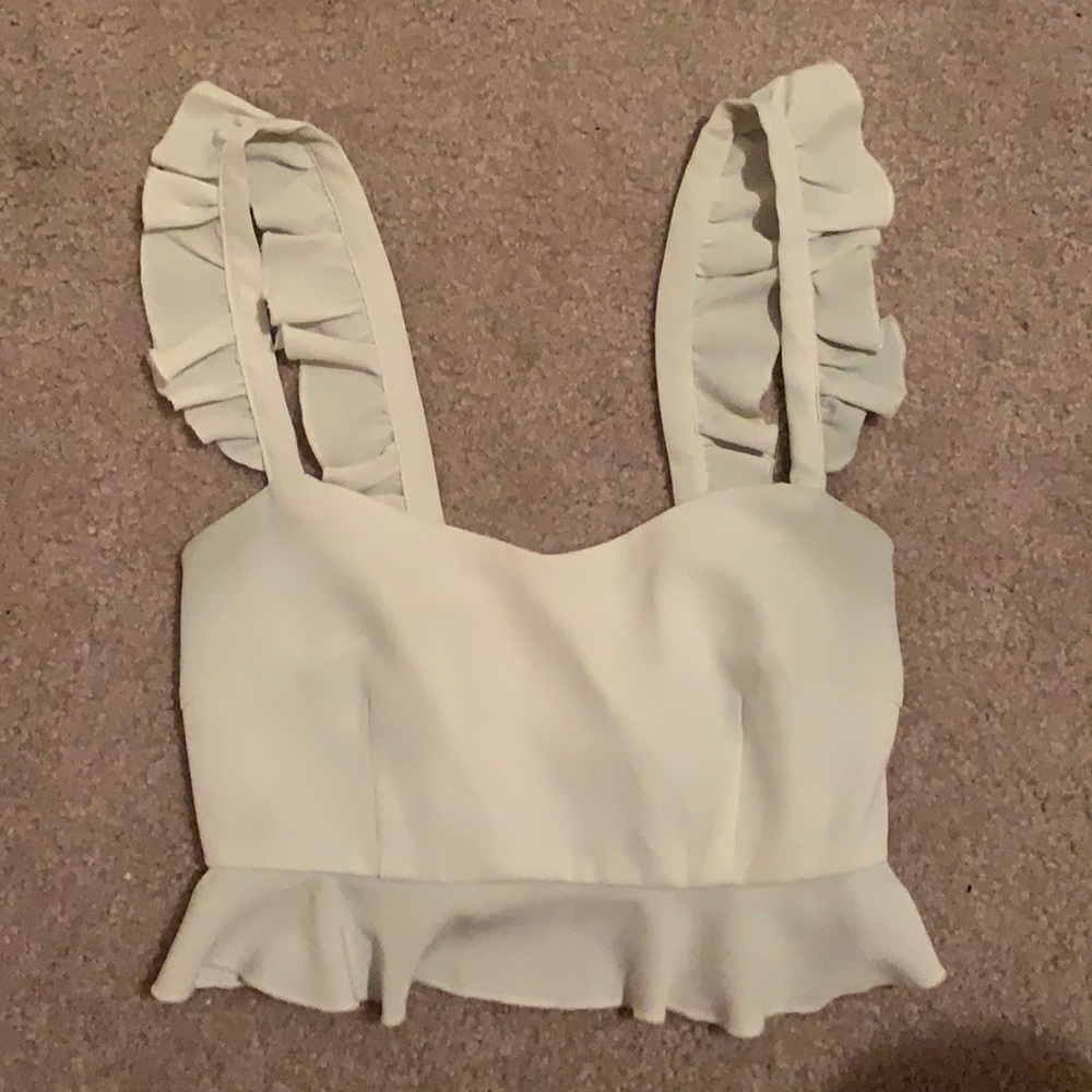 White cropped ruffled shirt